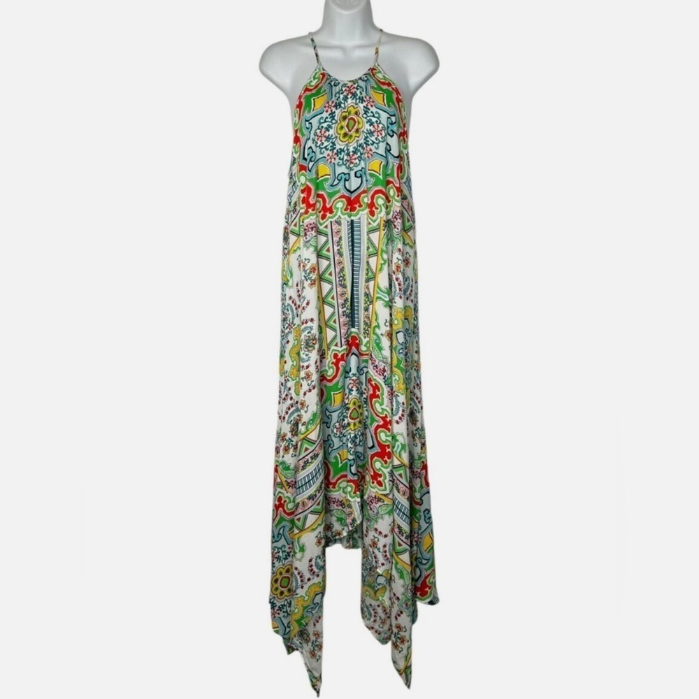 Anthropologie Ella Halter Tunic Dress Tie Neck Hankerchief Hem Maxi S/XS -ovrszd - Picture 6 of 11